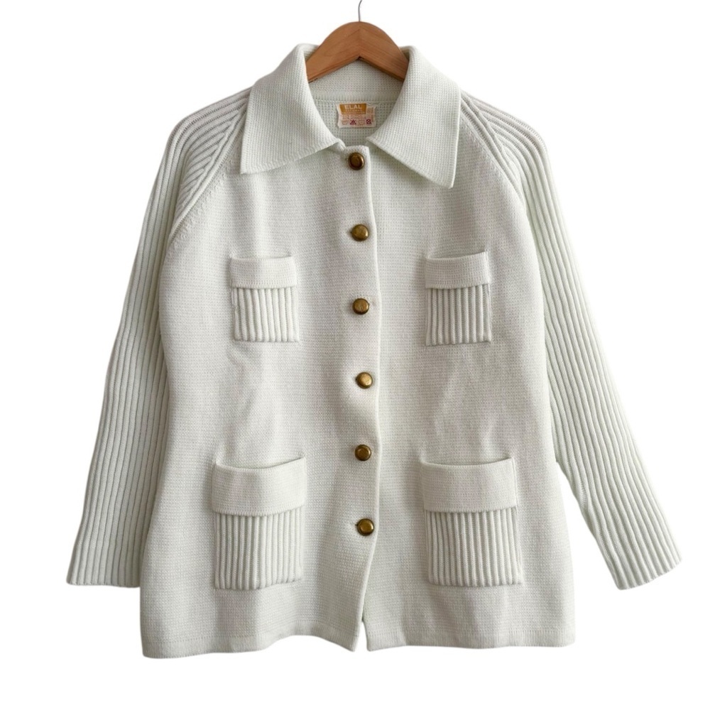 Vintage Button-Up Collared Cardigan Sweater Knit Jacket